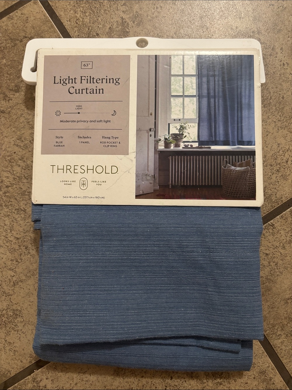Threshold Light Filtering Curtain in “Blue Farrah”